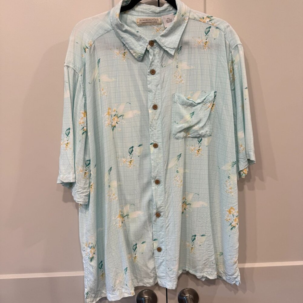 Island Republic Men’s XXL Hawaiian Shirt Rayon Floral Aqua Blue vacation tropica